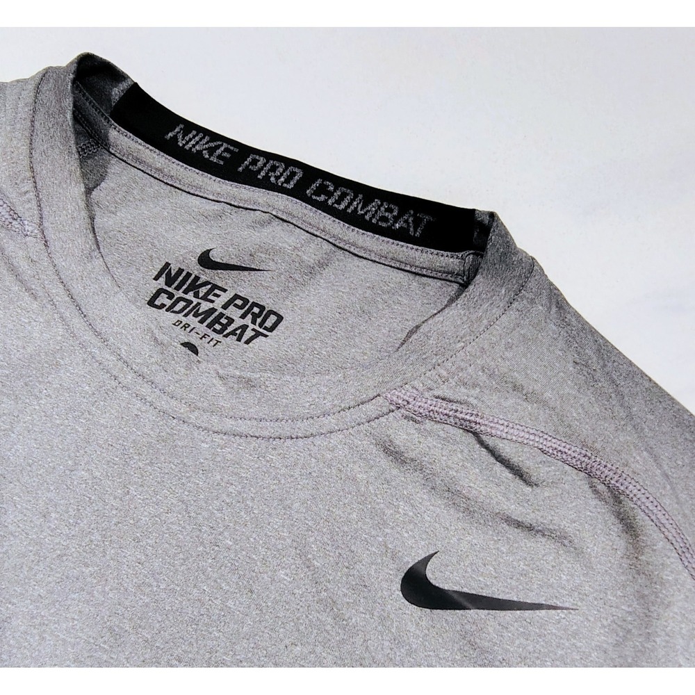 Nike Pro Combat T Shirt Mens Large Gray Compression Fitted Gym L Dri Fit